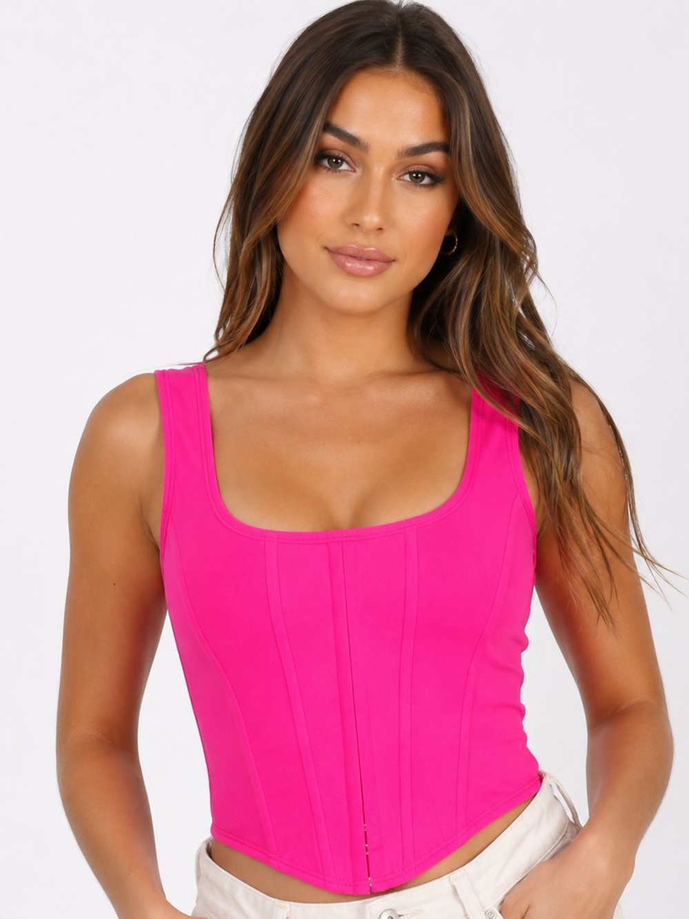 NWT Windsor Neon Pink Corset Tank Top Size S